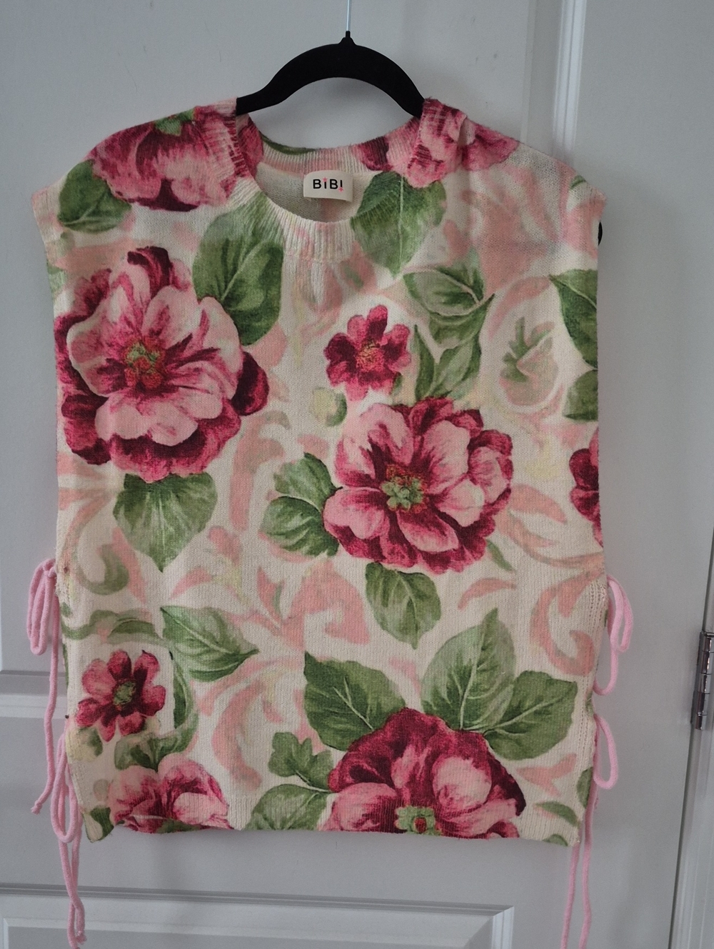 BiBi Pink & Green Floral Knit Sweater Vest
